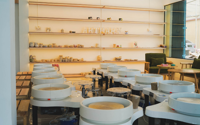 Art Barn creative studio interior with pottery